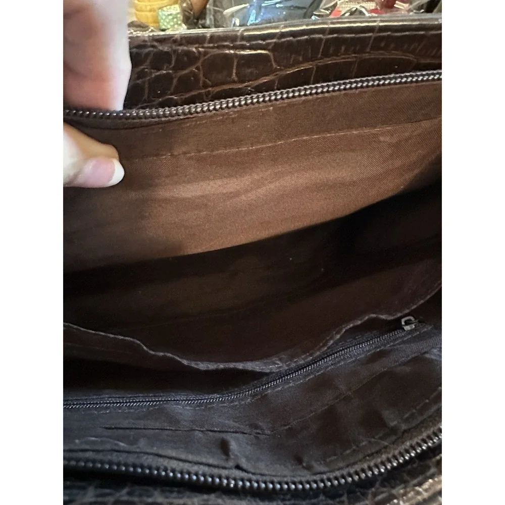 Vintage Brown Leather Alligator Accents Shoulder Bag Excellent Cond.